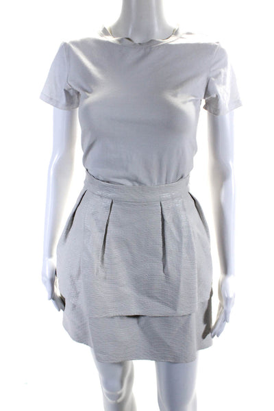 Jay Godfrey Womens Faux Leather Pleated Zippered Tiered Short Skirt White Size 2
