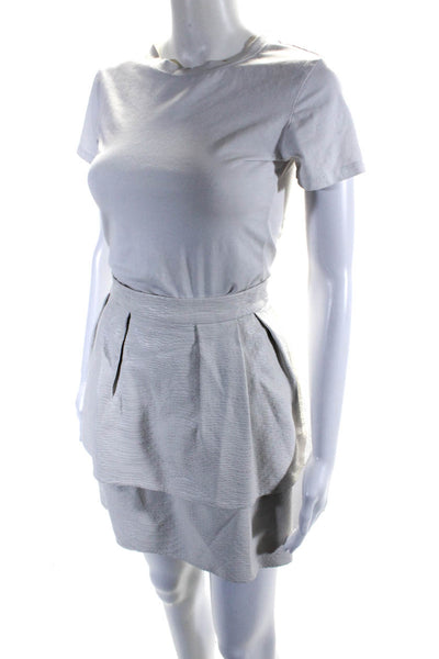 Jay Godfrey Womens Faux Leather Pleated Zippered Tiered Short Skirt White Size 2