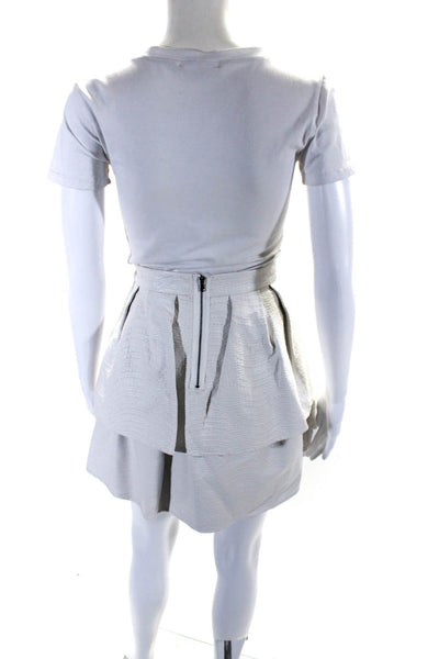 Jay Godfrey Womens Faux Leather Pleated Zippered Tiered Short Skirt White Size 2