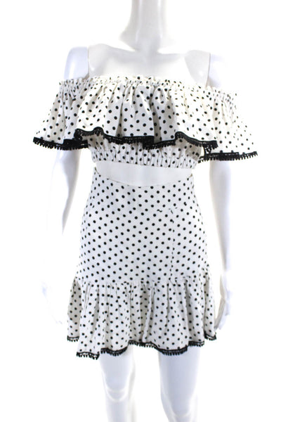 Suboo Womens Pola Dot Off the Shoulder Crop Top Skirt Set White Black Size 2