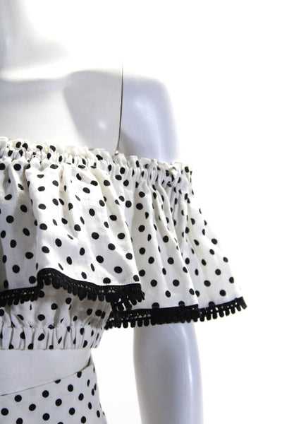 Suboo Womens Pola Dot Off the Shoulder Crop Top Skirt Set White Black Size 2