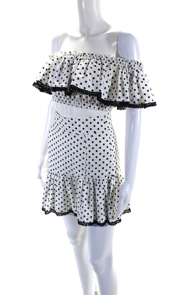 Suboo Womens Pola Dot Off the Shoulder Crop Top Skirt Set White Black Size 2