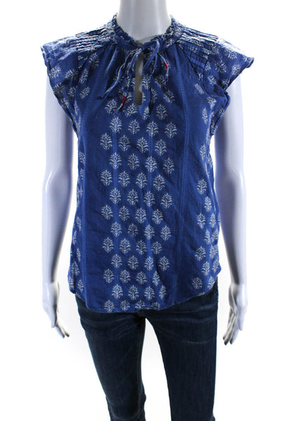 Maeve Anthropologie Womens Blue Printed V-Neck Cap Sleeve Blouse Top Size XS
