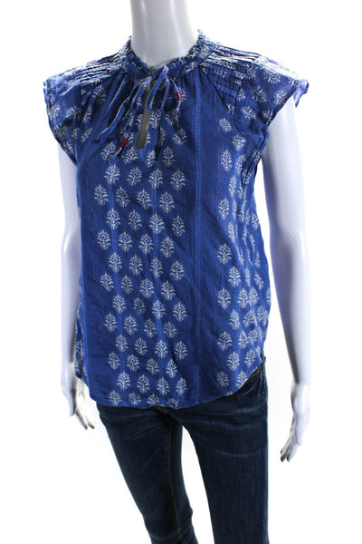 Maeve Anthropologie Womens Blue Printed V-Neck Cap Sleeve Blouse Top Size XS