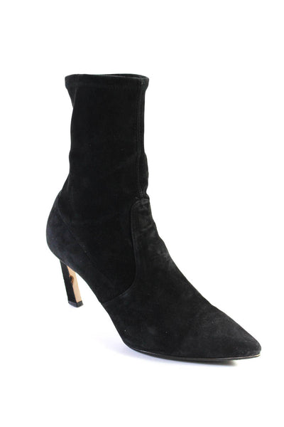 Stuart Weitzman Womens Black Suede Pointed Toes Heels Ankle Boots Shoes Size 8M