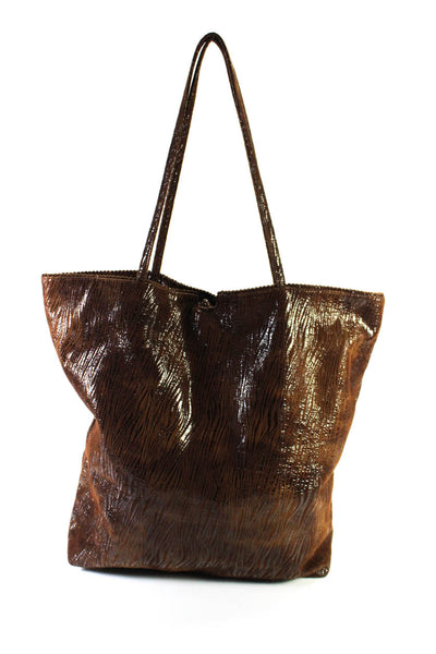 Carlos Falchi Women's Top Handle Pockets Open Tote Handbag Brown Size M