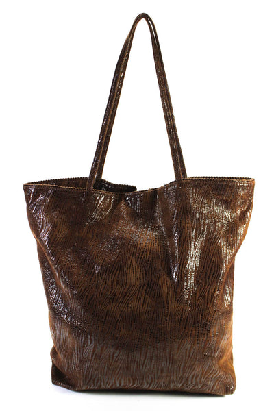 Carlos Falchi Women's Top Handle Pockets Open Tote Handbag Brown Size M