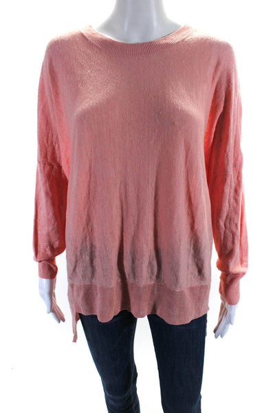 Eileen Fisher Womens Long Sleeve Scoop Neck Linen Knit Top Pink Size Large