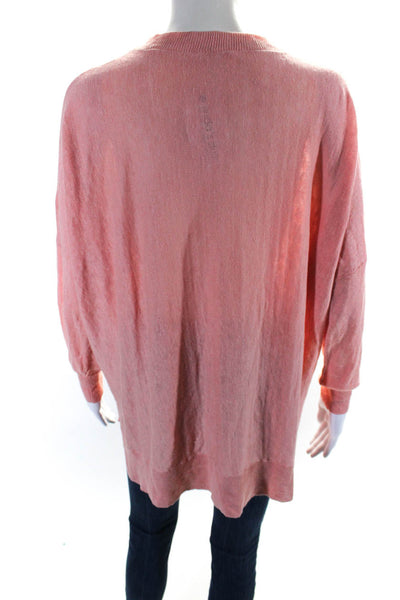Eileen Fisher Womens Long Sleeve Scoop Neck Linen Knit Top Pink Size Large