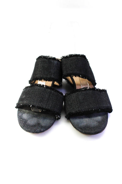 The Shoe Box Womens Double Denim Fringe Strap Slide Sandals Black Size 40