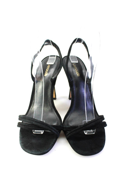 Larroude Womens Stiletto Slingback Cross Strap Sandals Black Suede Size 8