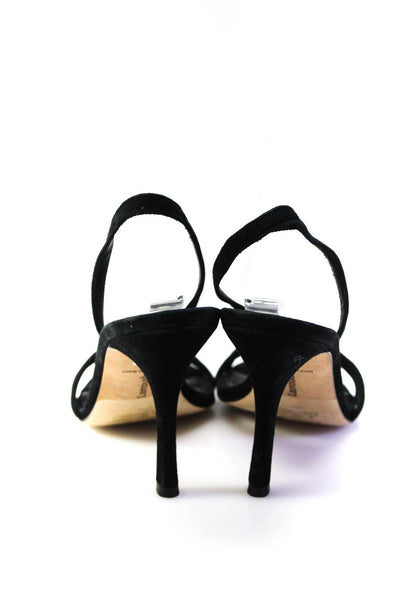 Larroude Womens Stiletto Slingback Cross Strap Sandals Black Suede Size 8