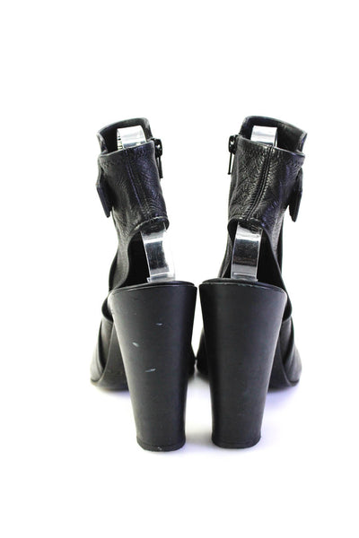Vince Womens Block Heel Side Zip Ankle Strap Sandals Black Leather Size 8M