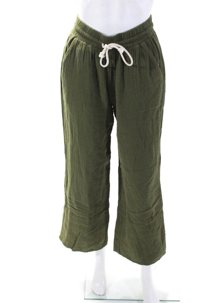 Donni Women's Elastic Drawstring Waist Straight Leg Cotton Pant Green Size XS