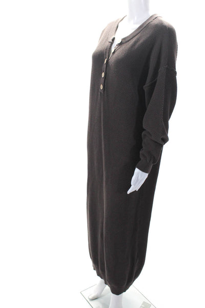 FP Beach Womens Textured Knit Henley Midi Sweater Dress Brown Size Medium