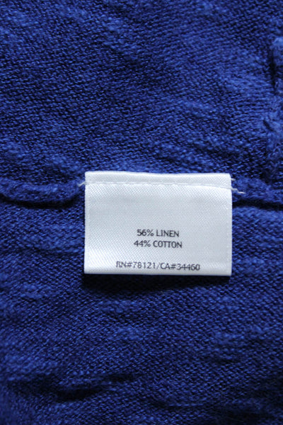 Eileen Fisher Womens Short Sleeve Scoop Neck Linen Knit Tee Shirt Blue Medium