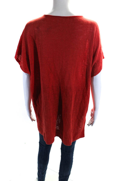 Eileen Fisher Womens Short Sleeve Scoop Neck Linen Knit Tee Shirt Red Size Large