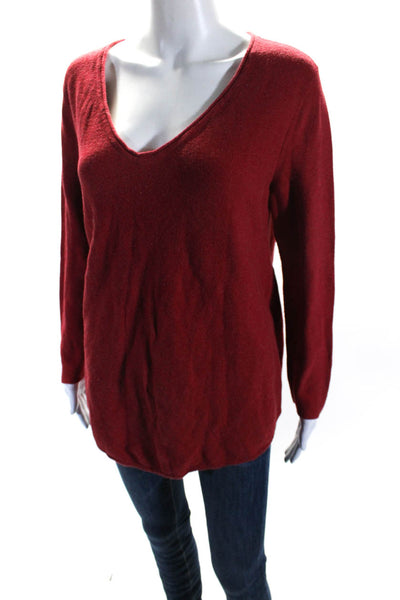 Eileen Fisher Womens 3/4 Sleeve V Neck Oversized Sweater Red Cotton Size Large