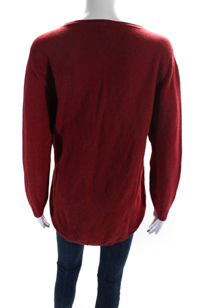 Eileen Fisher Womens 3/4 Sleeve V Neck Oversized Sweater Red Cotton Size Large