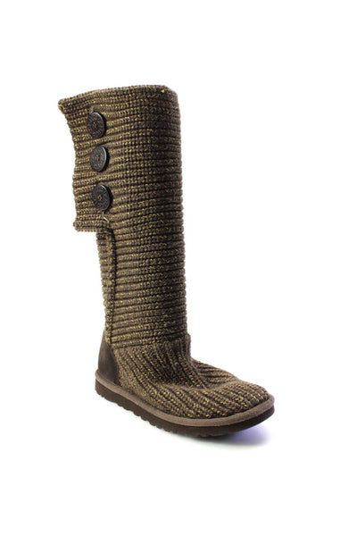 Ugg Womens Brown Woven Button Detail Knee High Boots Shoes Size 6
