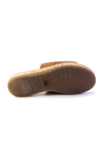Born Womens Debossed Floral Leather Flat Slides Sandals Tan Size 39 8