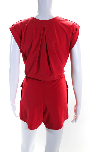 Athleta Womens Sleeveless Drawstring V Neck Cargo Pocket Romper Red Size 2