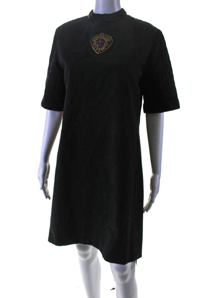 Dries Van Noten Womens Short Sleeves Shift Dress Black Cotton Size EUR 34