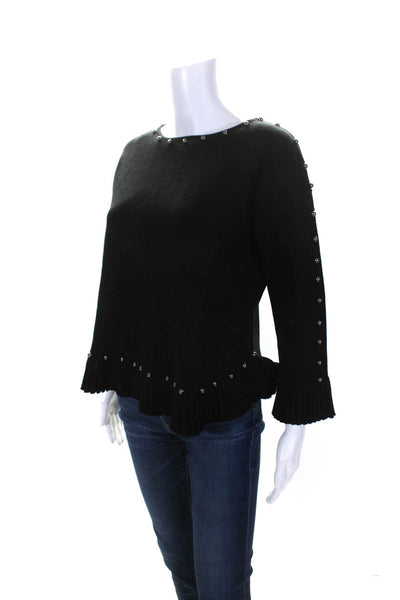 529 Womens Studded Trim Crew Neck Boxy Pullover Sweater Black Size Medium