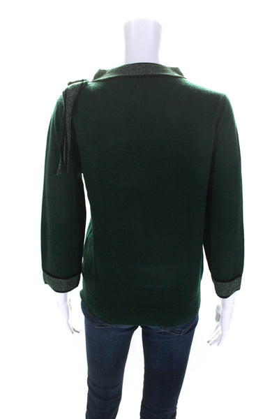 529 Womens Metallic Trim Crew Neck Bow Pullover Sweater Green Size Medium