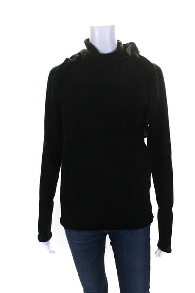 IRO Womens Abou Knit Mesh Ruffle Turtleneck Sweater Black Size Medium