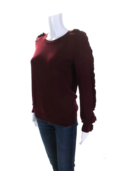 529 Womens Thin Knit Crew Neck Ruffle Pullover Sweater Maroon Size Medium