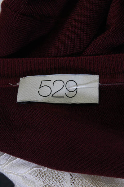 529 Womens Thin Knit Crew Neck Ruffle Pullover Sweater Maroon Size Medium
