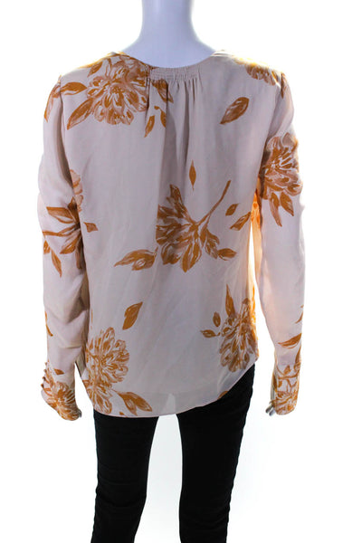 Joie Womens Blush Floral Print Silk V-Neck Long Sleeve Blouse Top Size M