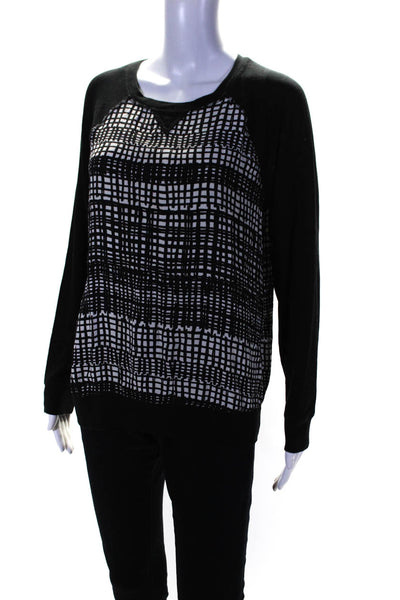 Michael Stars Womens Black/White Printed Crew Neck Long Sleeve Blouse Top Size M