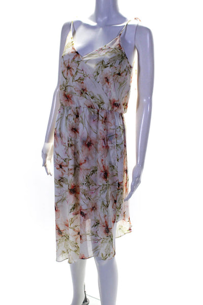 Haute Hippie Womens White Pink Floral V-Neck Sleeveless Shift Dress Size M