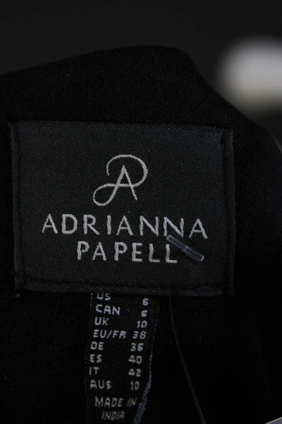 Adrianna Papell Womens Black Beaded Fringe V-Neck Short Sleeve Shift Dress Size6