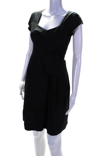 Nanette Lepore Womens Black V-Neck Drape Detail Cap Sleeve Shift Dress Size 2