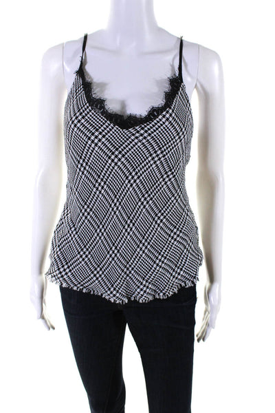 Maven West Womens Lace Trim Plaid V Neck Tank Top White Black Size Small