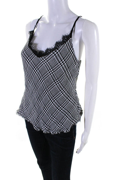 Maven West Womens Lace Trim Plaid V Neck Tank Top White Black Size Small