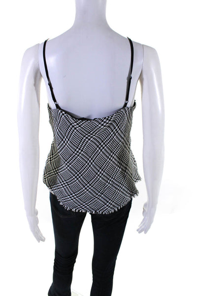 Maven West Womens Lace Trim Plaid V Neck Tank Top White Black Size Small