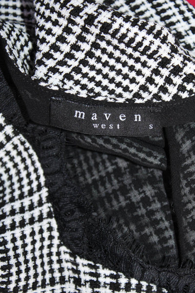 Maven West Womens Lace Trim Plaid V Neck Tank Top White Black Size Small