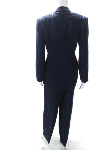 Richard Tyler Womens Navy Blue One Button Striped Blazer Pants Suit Set Size 6