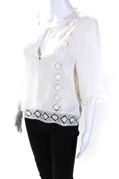 Twelfth Street by Cynthia Vincent Womens Geometric Button Blouse White Size S