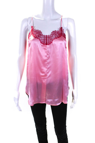 Sandro Paris Womens Floral Lace Trimmed Sleeveless Cami Top Pink Size XS