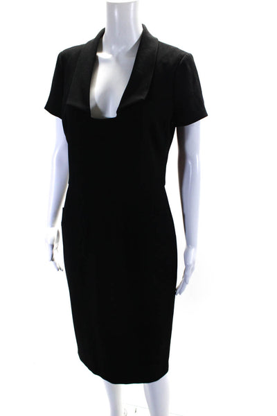 Badgley Mischka Womens Black Collar Faux Pockets Short Sleeve Shift Dress Size 8