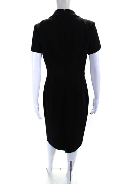 Badgley Mischka Womens Black Collar Faux Pockets Short Sleeve Shift Dress Size 8