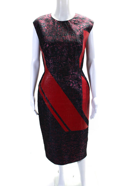 No21 Womens Red Metallic Floral Print Crew Neck Sleeveless Shift Dress Size S
