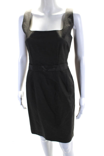 Tahari Womens Sqaure Neck Belted Sleeveless Sheath Dress Brown Size 6