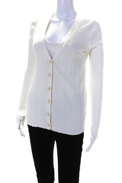 Toteme Womens Cotton Ribbed Knit Long Sleeve Button Up Cardigan White Size M