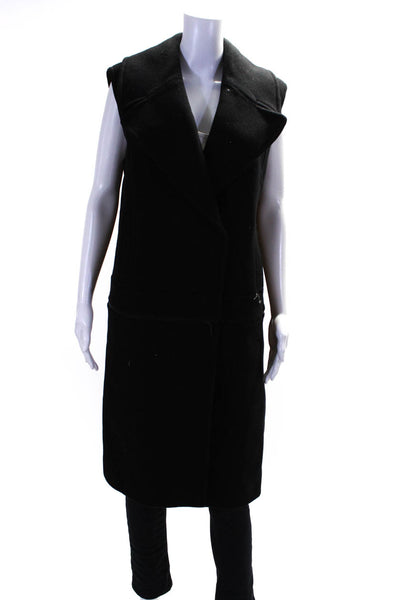 Elie Tahari Womens Wool Woven Mid Length Convertible Vest Jacket Black Size L